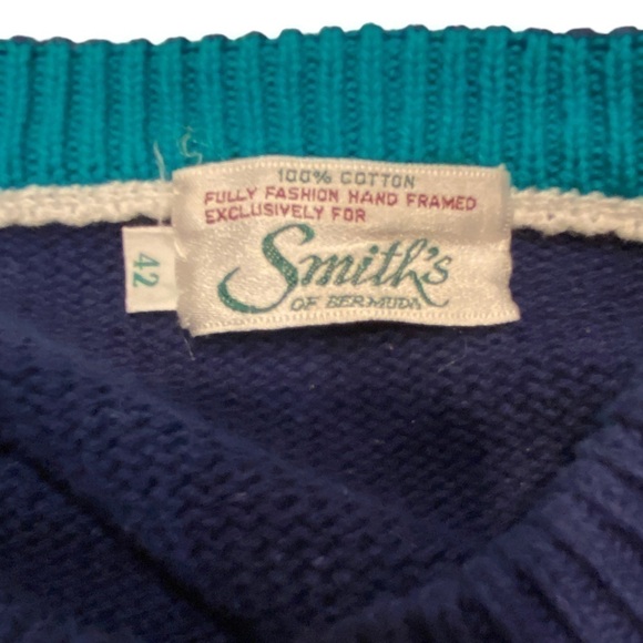 SMITH'S OF BERMUDA ARGYLE VINTAGE LONG SLEEVE COTTON SWEATER SIZE  42/Medium - Picture 7 of 12